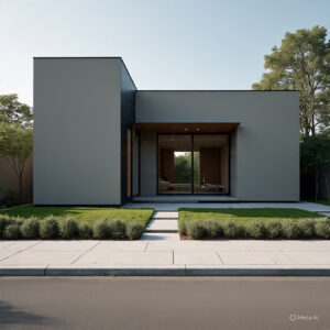 Modern minimalist house with greenery.